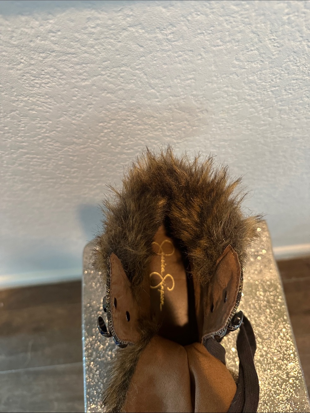 Jessica Simpson Brown Faux Fur Ankle Booties with Metallic Accents - Picture 5 of 7